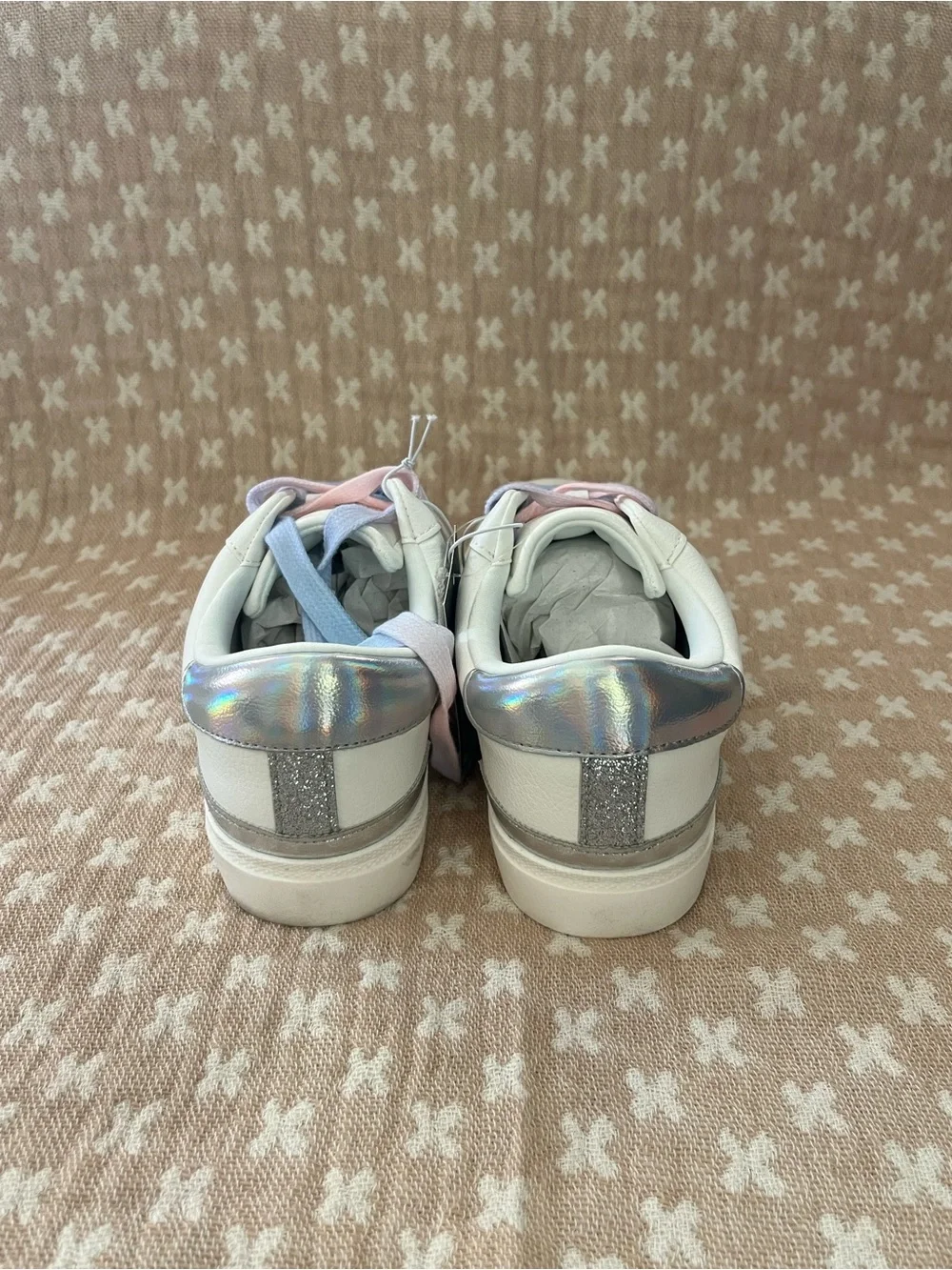 art class White Sneakers with Pink, Blue, Lavender Laces